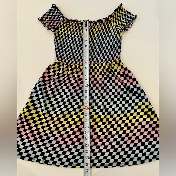 Hot Topic Y2K Rainbow Checkered Race Car Nascar Mini Dress Pockets 100% cotton - Picture 5 of 10